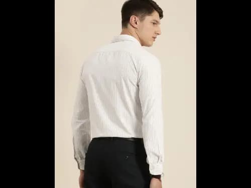 Men Easy Care White Striped Sustainable Formal Shirt (4)