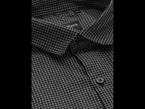Men Easy Care Black & White Iron Free Checked Sustainable Formal Shirt (2)