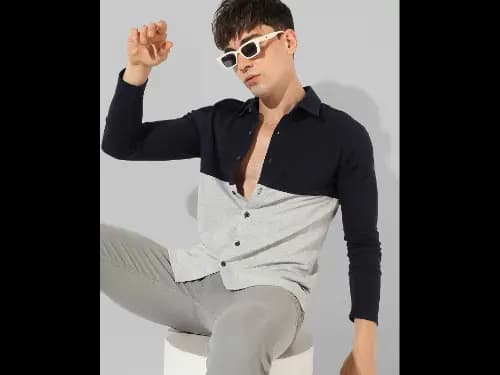 Colourblock Shirt with Spread Collar