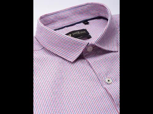 Men Easy Care Red & Blue Checked Formal Shirt (2)