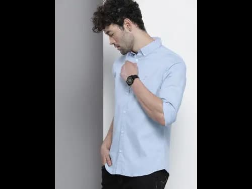 Men Blue Slim Fit Cotton Casual Shirt