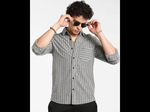 Men Striped Regular Fit Shirt with Patch Pocket