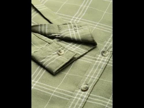 Men Green & White Pure Cotton Checked Casual Shirt (5)