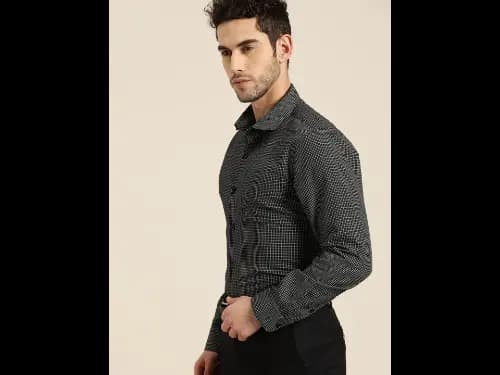 Men Easy Care Black & White Iron Free Checked Sustainable Formal Shirt (3)