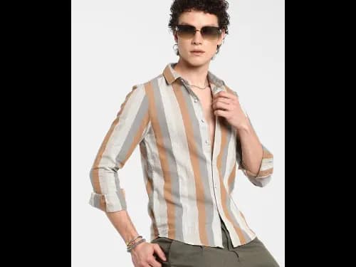 Men Striped Regular Fit Shirt with Spread Collar
