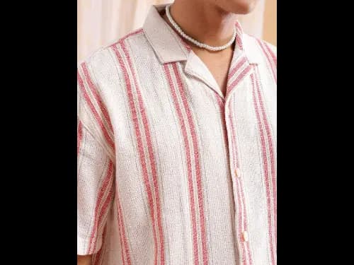 Striped Cuban Collar Pure Cotton Oversized Casual Shirt (2)