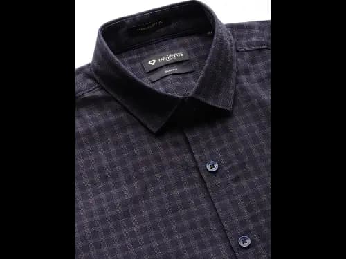 Men Navy Blue & Brown Slim Fit Self Design Sustainable Formal Shirt (2)