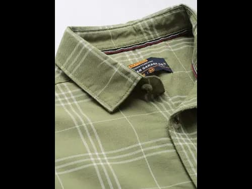 Men Green & White Pure Cotton Checked Casual Shirt (4)