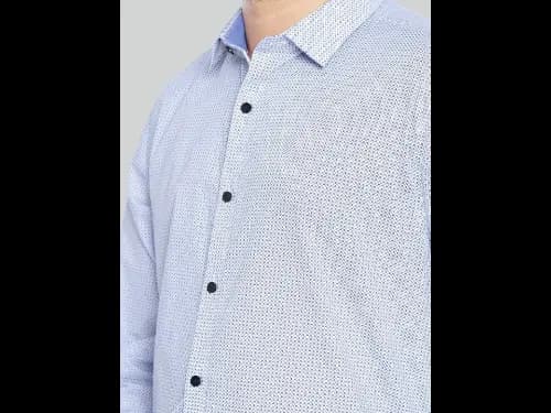 Blue & White Printed Slim Fit Sustainable Formal Shirt (3)