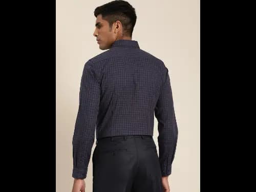 Men Navy Blue & Brown Slim Fit Self Design Sustainable Formal Shirt (4)