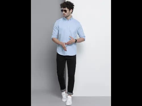 Men Blue Slim Fit Cotton Casual Shirt (2)