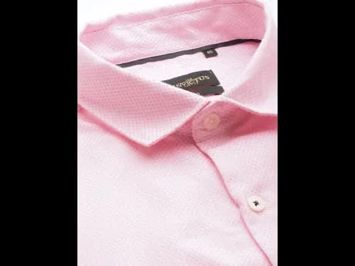 Men Easy Care Pink & White Self Design Sustainable Formal Shirt (2)