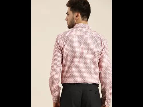 Men Easy Care Red & White Checked Formal Shirt (5)