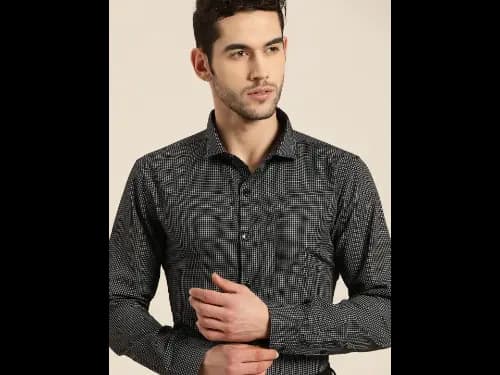 Men Easy Care Black & White Iron Free Checked Sustainable Formal Shirt