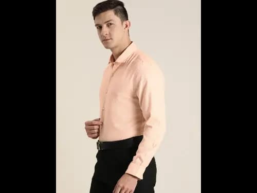 Men Easy Care Orange Solid Pure Cotton Sustainable Formal Shirt (4)