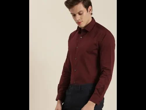 Men Maroon Regular Fit Solid Sustainable Formal Shirt (3)