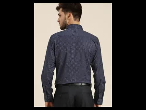 Men Easy Care Navy Blue & White Pure Cotton Printed Sustainable Formal Shirt (5)