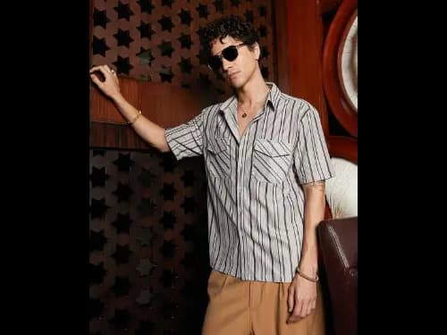 Men Striped Regular Fit Shirt with Spread Collar
