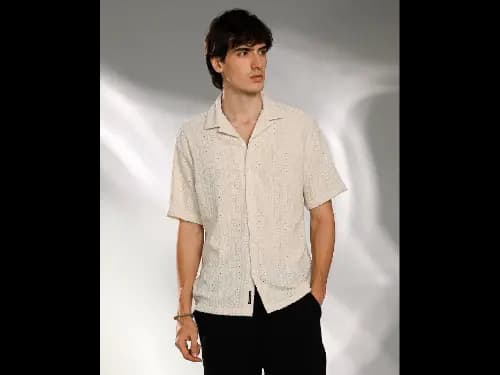 Men Embroidered Regular Fit Shirt with Cuban Collar