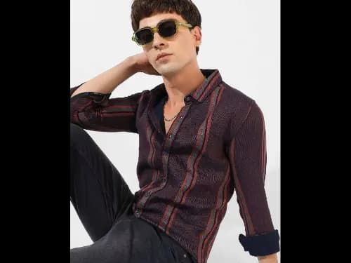 Striped Shirt with Spread Collar (2)