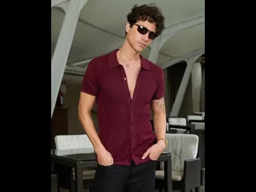 Men Slim Fit Shirt with Spread Collar