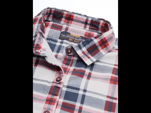 Men White & Red Checked Pure Cotton Casual Shirt (4)