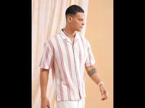 Striped Cuban Collar Pure Cotton Oversized Casual Shirt (3)
