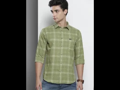 Men Green & White Pure Cotton Checked Casual Shirt (2)