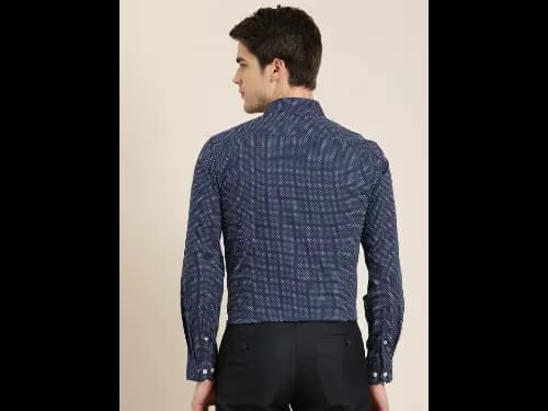 Men Navy Blue & White Slim Fit Printed Sustainable Formal Shirt (4)