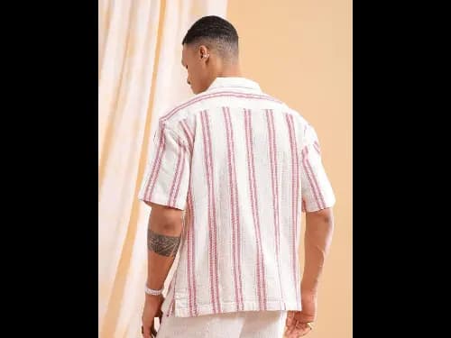 Striped Cuban Collar Pure Cotton Oversized Casual Shirt (4)