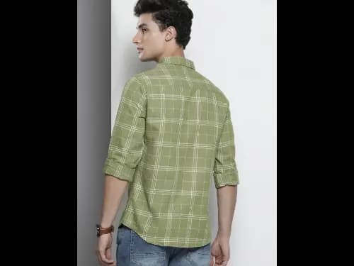Men Green & White Pure Cotton Checked Casual Shirt (3)