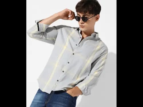 Checked Shirt with Spread Collar