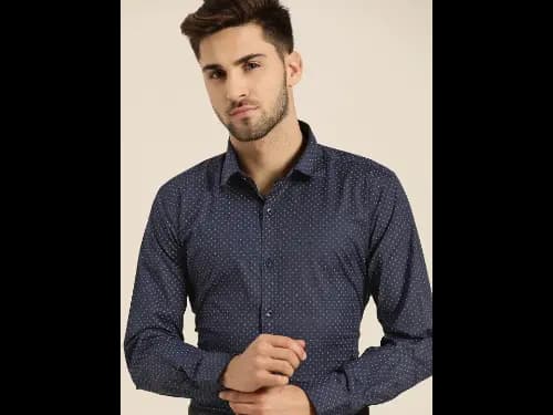 Men Easy Care Navy Blue & White Pure Cotton Printed Sustainable Formal Shirt