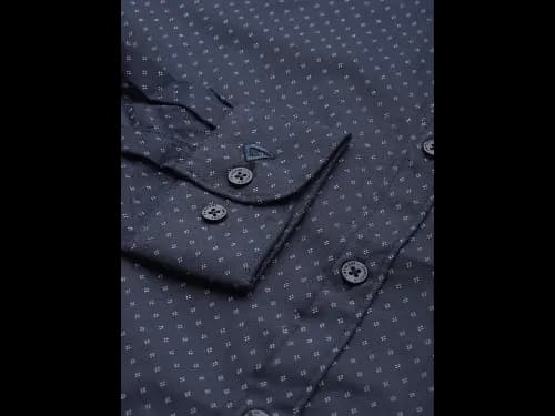 Men Easy Care Navy Blue & White Pure Cotton Printed Sustainable Formal Shirt (4)