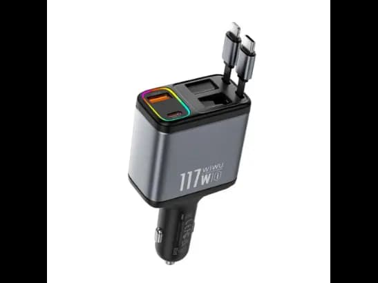 Wiwu WI-QC027 117W Exeed A 2C l USB-A, USB-C And Lightning Fast Car Charger Tarnish (2)