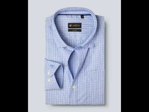 Men Easy Care Blue & White Checked Formal Shirt (2)