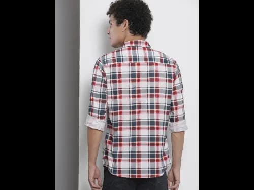 Men White & Red Checked Pure Cotton Casual Shirt (5)