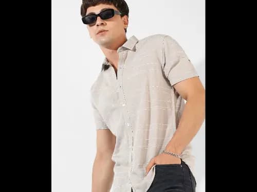 Striped Shirt with Spread Collar (2)