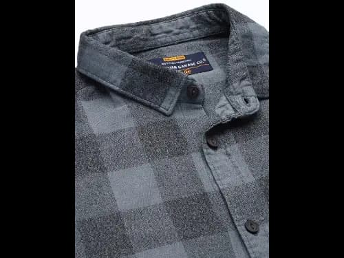 Men Teal Green & Charcoal Grey Cotton Checked Casual Shirt (2)