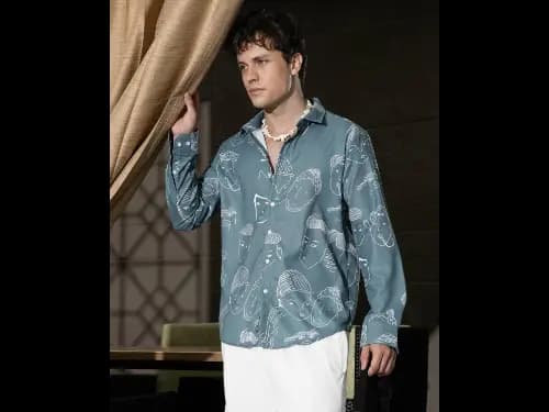 Men Regular Fit Shirt with Spread Collar