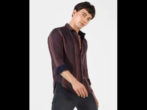 Striped Shirt with Spread Collar