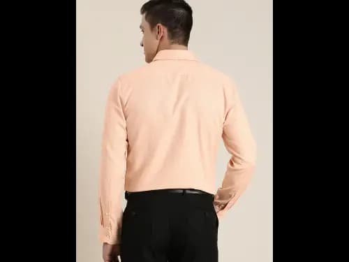Men Easy Care Orange Solid Pure Cotton Sustainable Formal Shirt (5)