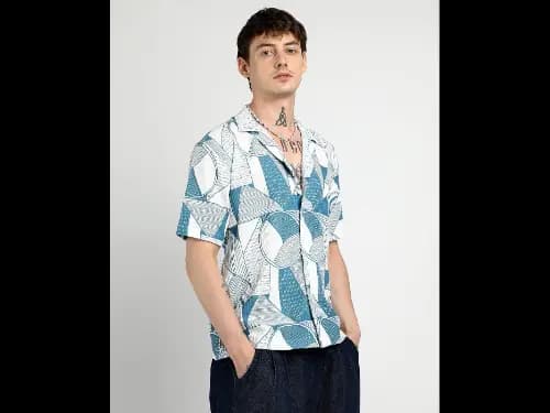 Men Geometric Print Regular Fit Shirt with Cuban Collar (3)