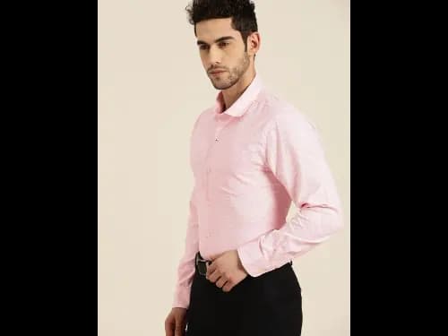 Men Easy Care Pink & White Self Design Sustainable Formal Shirt (3)
