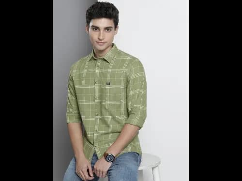 Men Green & White Pure Cotton Checked Casual Shirt