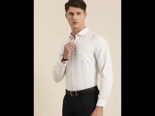 Men Easy Care White Striped Sustainable Formal Shirt (3)