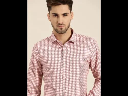 Men Easy Care Red & White Checked Formal Shirt