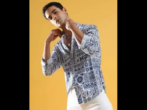 Printed Shirt with Spread Collar