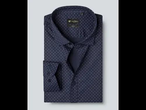 Men Easy Care Navy Blue & White Pure Cotton Printed Sustainable Formal Shirt (3)