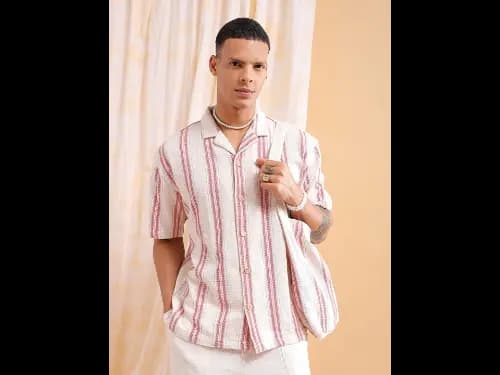 Striped Cuban Collar Pure Cotton Oversized Casual Shirt